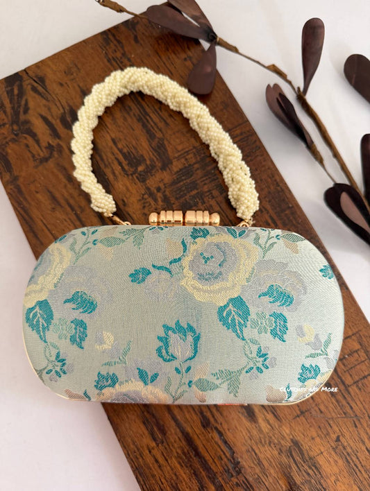 Adaa Banarsi Clutch Blue Floral