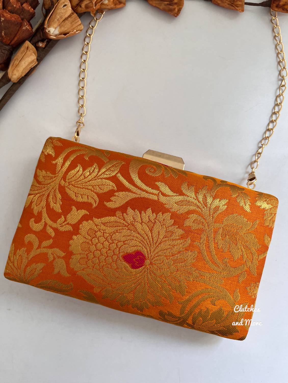 Kala Banarsi Clutch Yellow-Orange