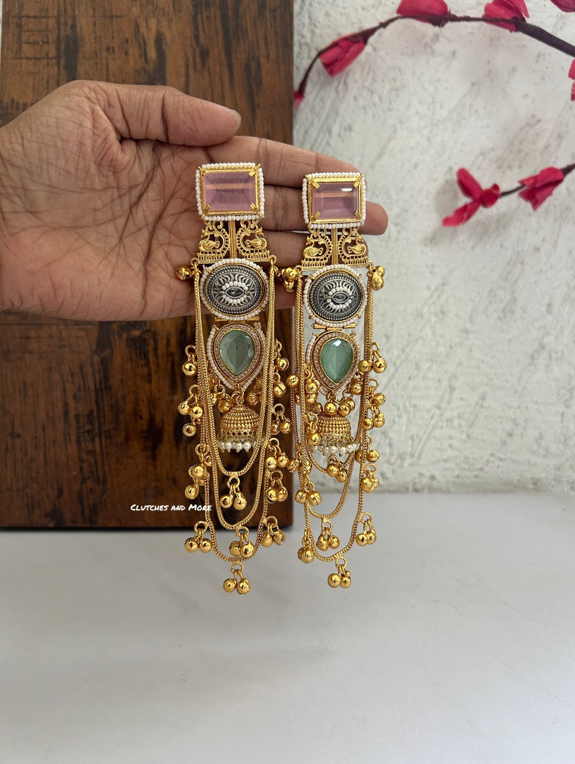 Aashna Kashmiri Earrings Pink Mint Green