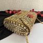 Kashish Kundan Brass Clutch Gold Red