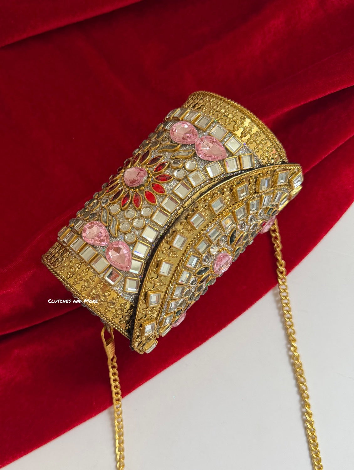 Kasika Kundan Brass Mini Clutch Cylindrical Multi