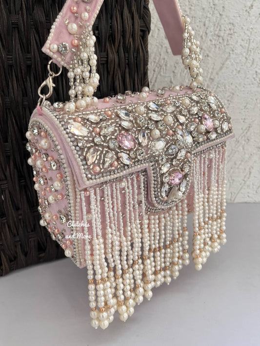 Premium Tassle Box clutch Baby Pink