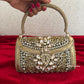 Mehnaaz Kundan Brass Clutch Gold White