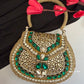Mehnaaz Kundan Brass Clutch Green Gold White