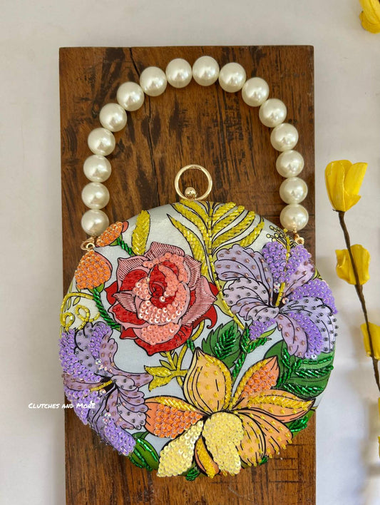Poppy Floral Round Multicolored Clutch