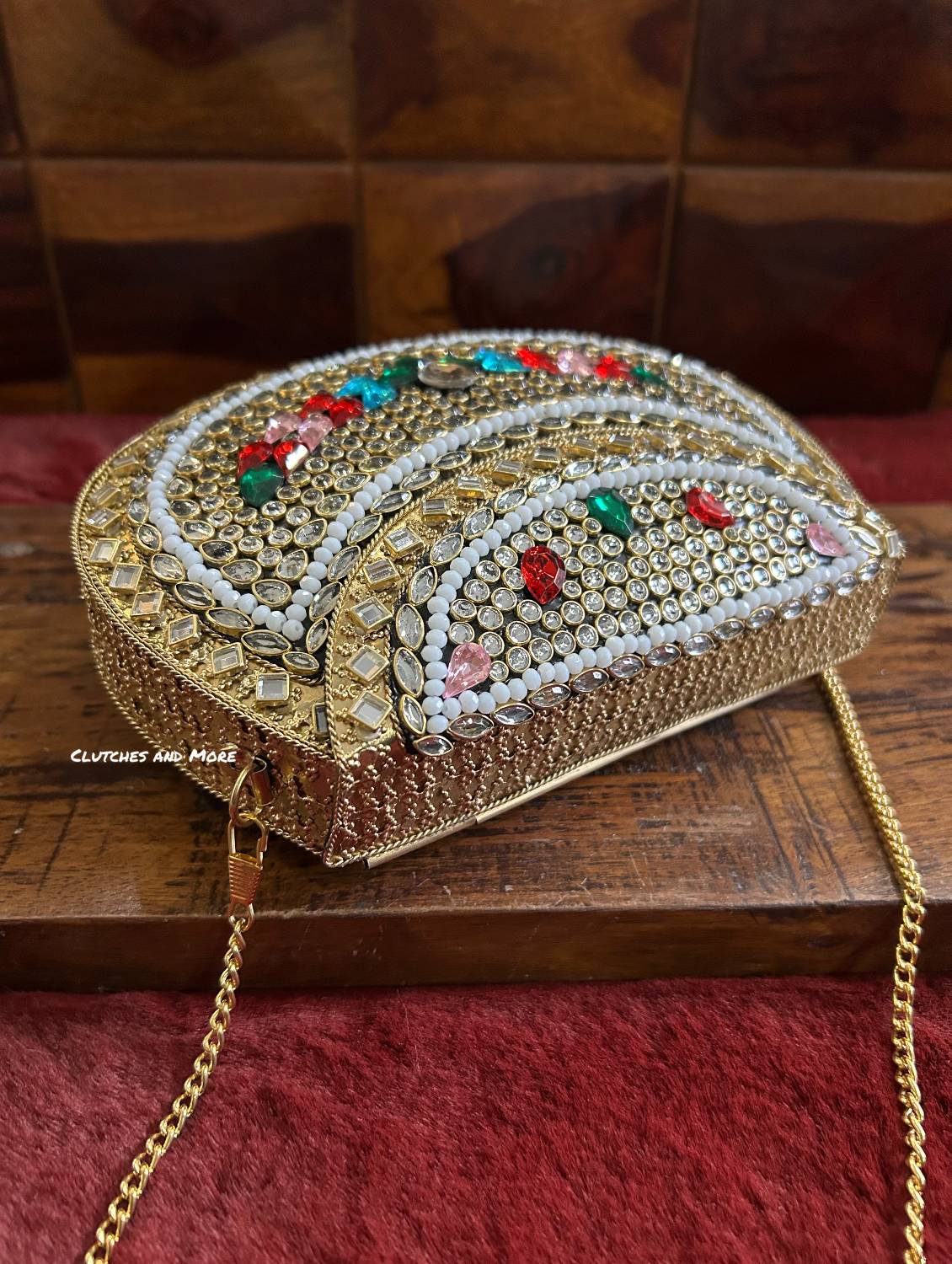 Kasika Kundan Brass Clutch Multicolored