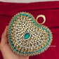 Kiana Kundan Heart Clutch Mini Green Gold