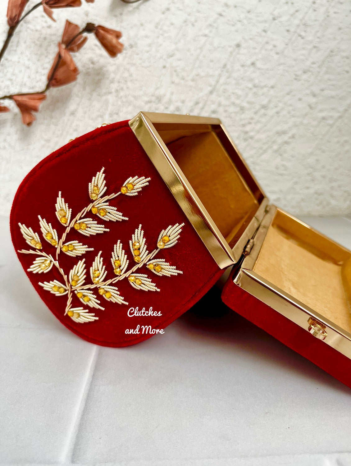 Leaf Sketch Red Box Clutch