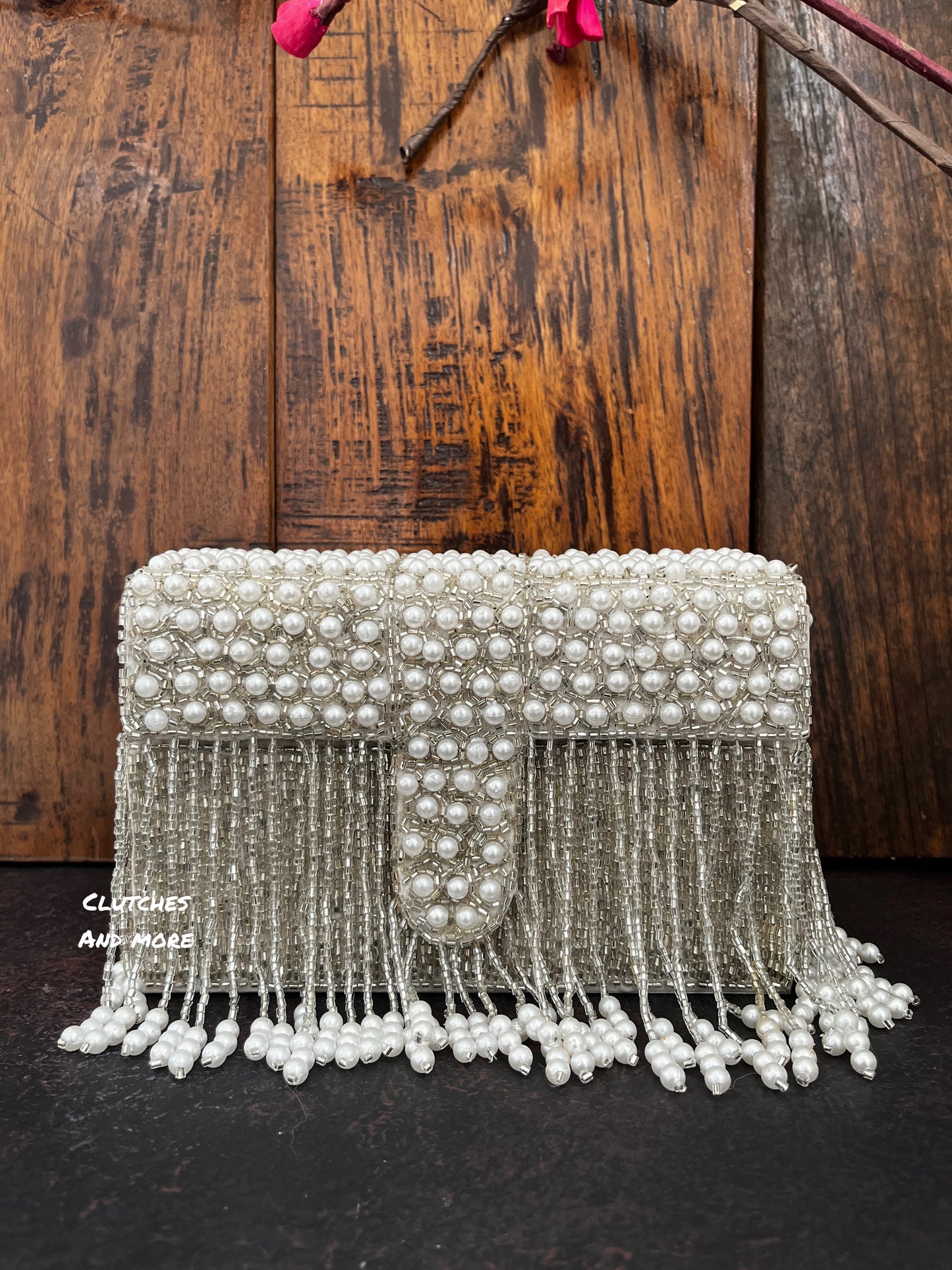 Silver and pearl box clutch