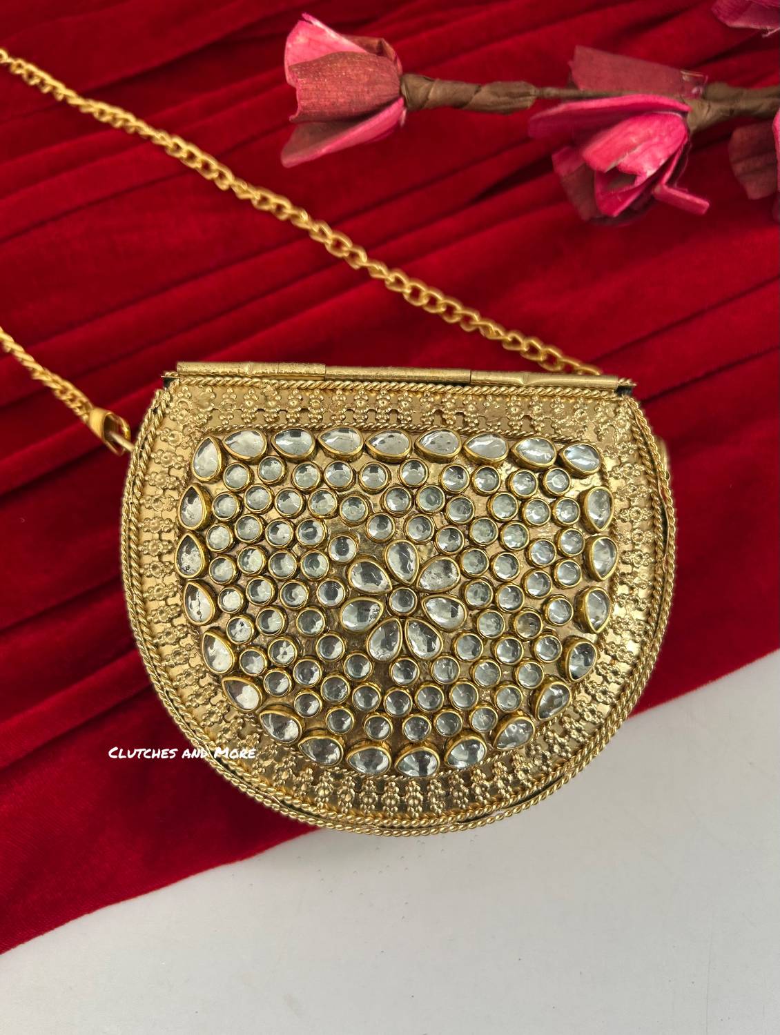 Kasika Kundan Brass Mini Clutch Gold