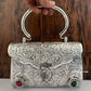 Silver Brass Clutch With Handle and Chain