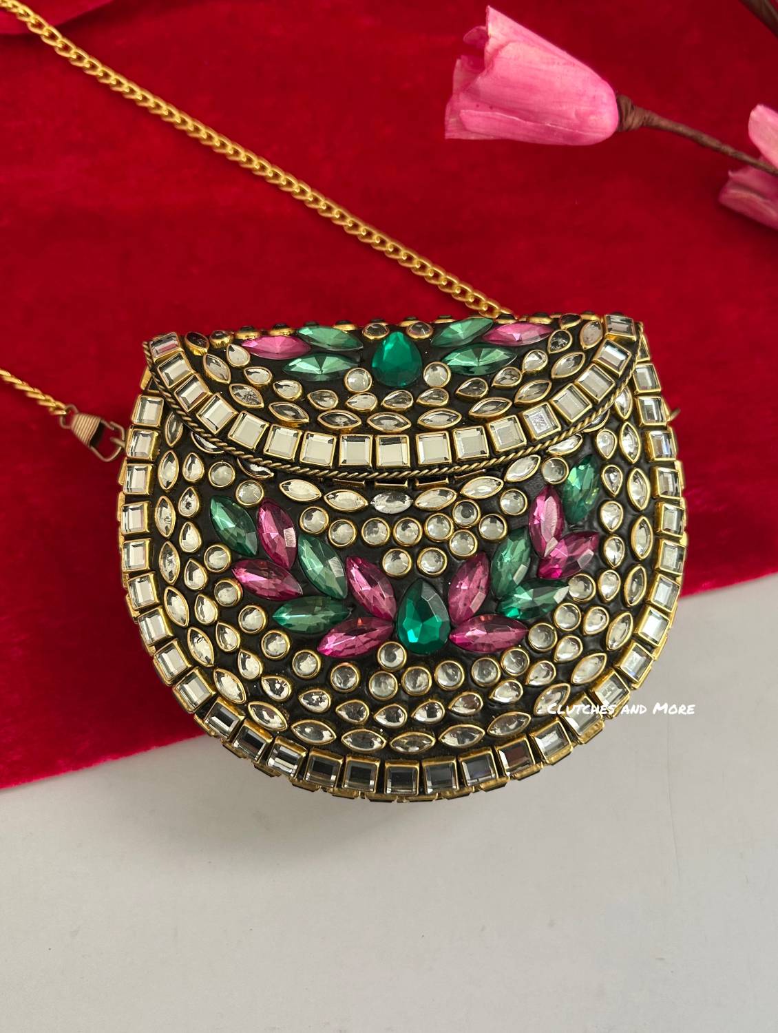 Kasika Kundan Brass Mini Clutch Multicolored