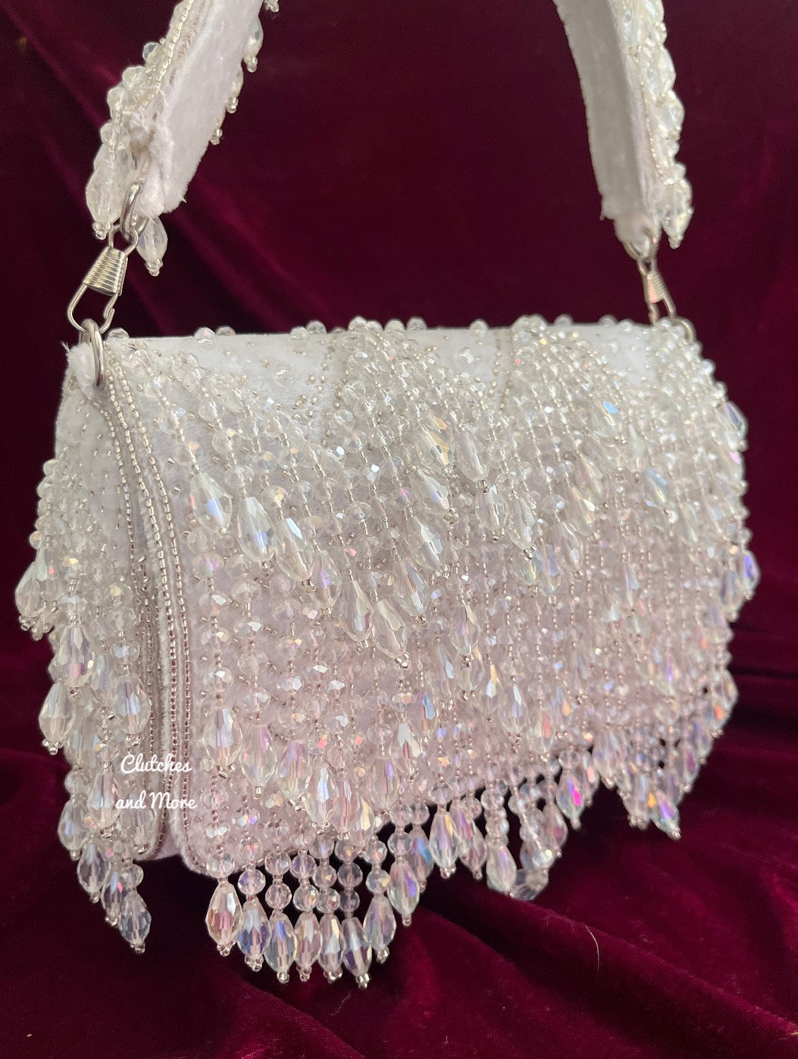 Aza White Crystal Flap Bag