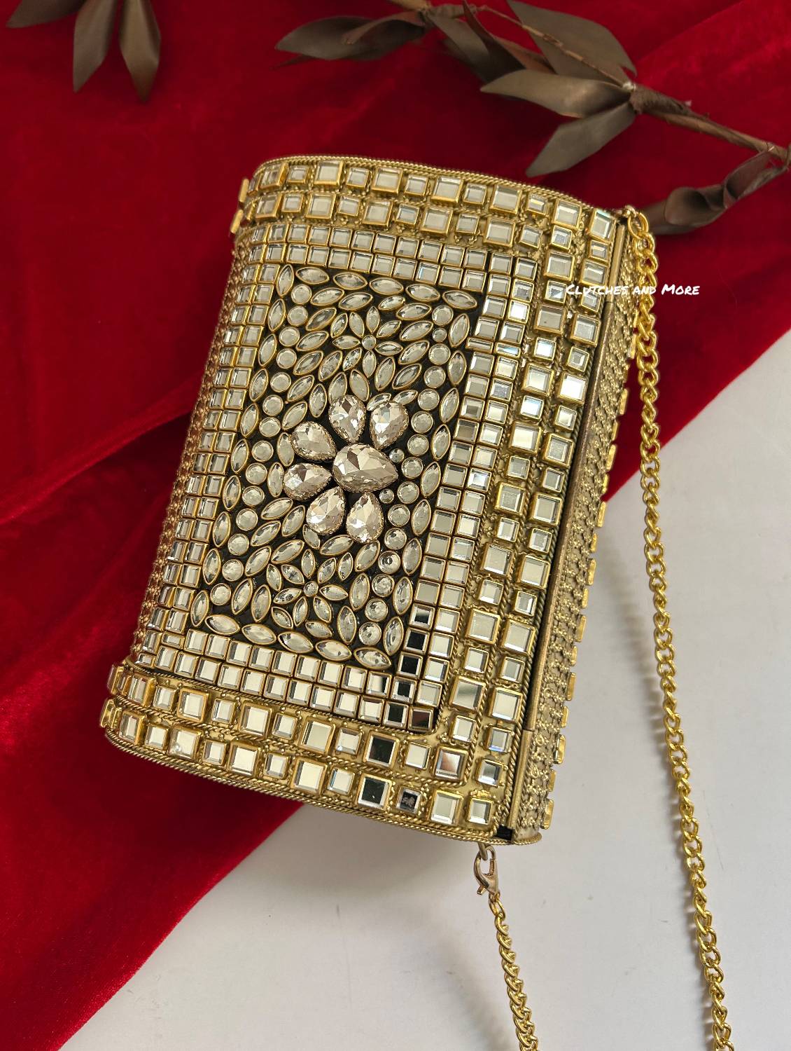 Kashish Kundan Brass Clutch Nude