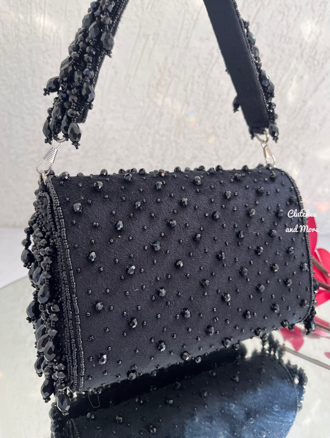 Aza Black Crystal Flap Bag