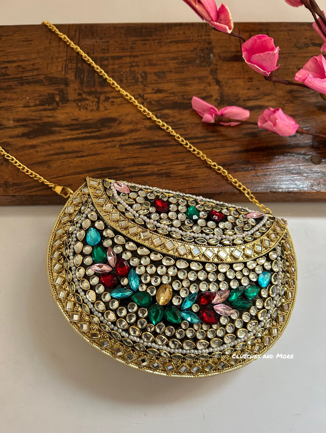 Kasika Kundan Brass Clutch Multicolored
