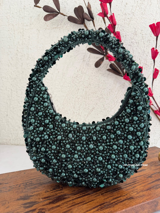 Halo Premium Pearl Baguette Bag Green