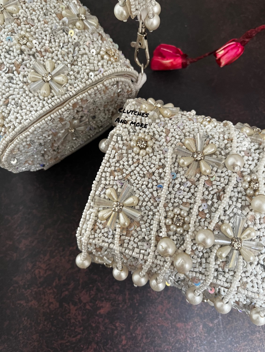 White Pearl Droplets Flap Bag