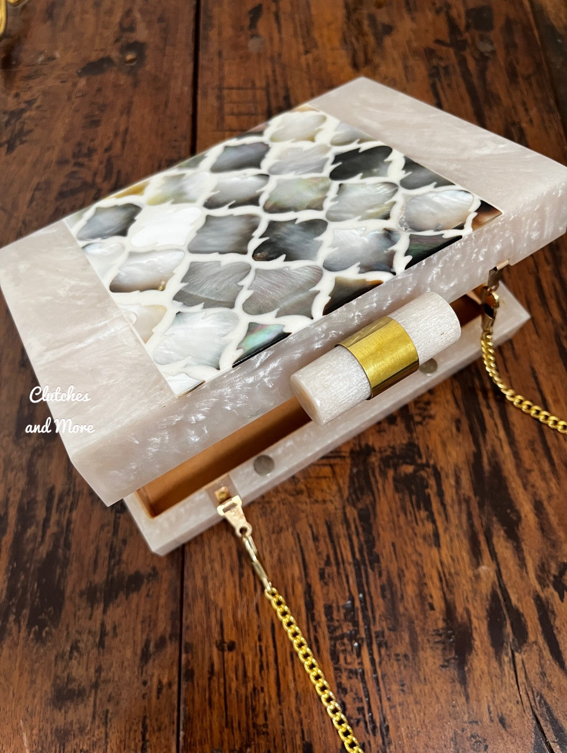 White Resin Clutch with MOP Embelishments