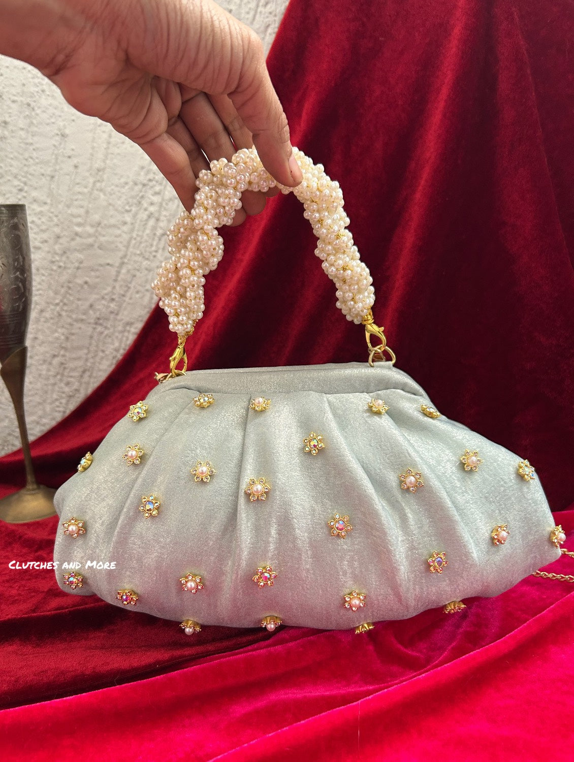 Kundan Batua Bag Light Blue