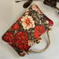 Poppy Green Red Floral Clutch with diamond handle