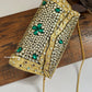 Kasika Kundan Brass Clutch Gold Green