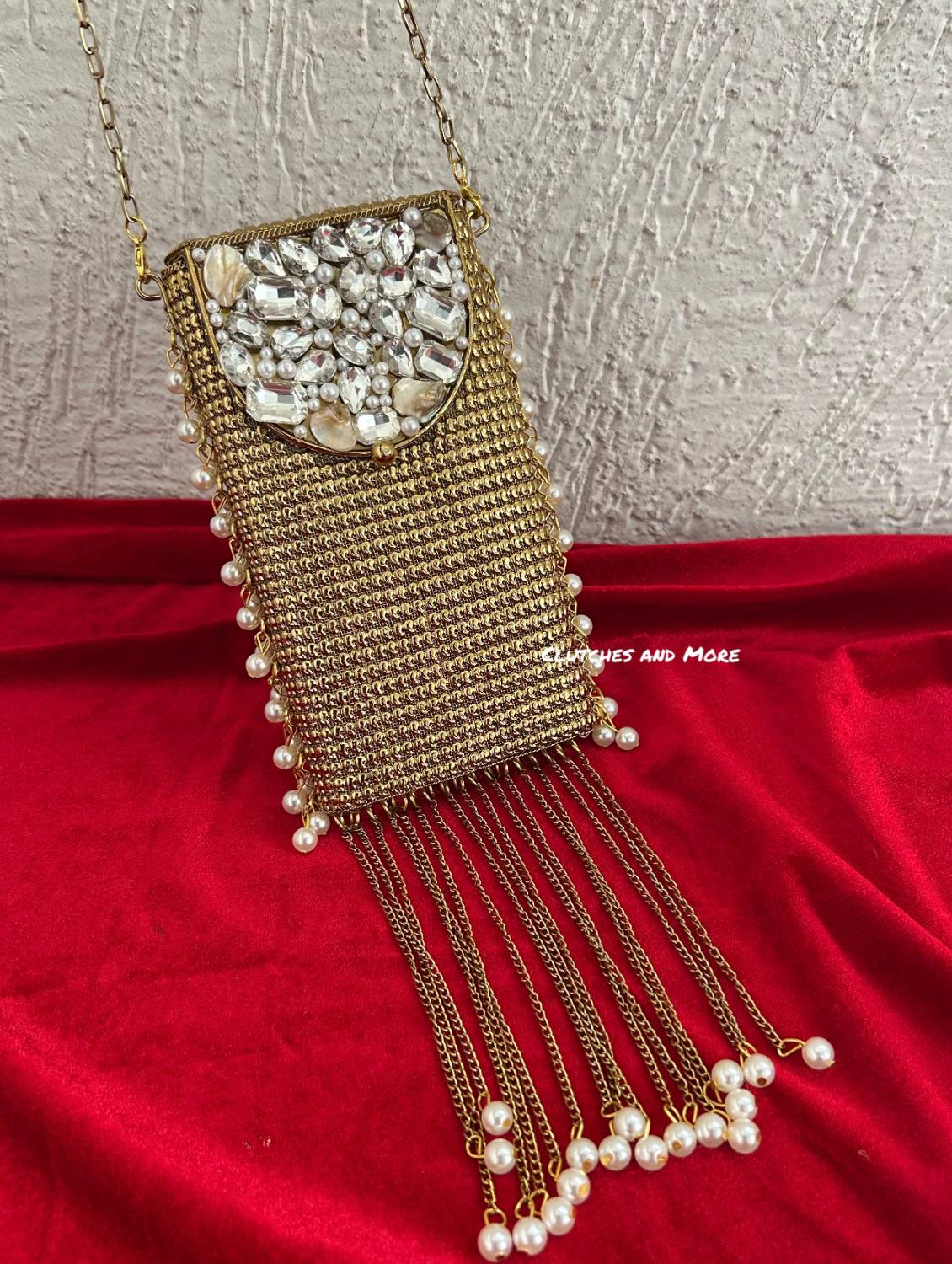 Brass Mother of Pearl Mobile Bag Gold