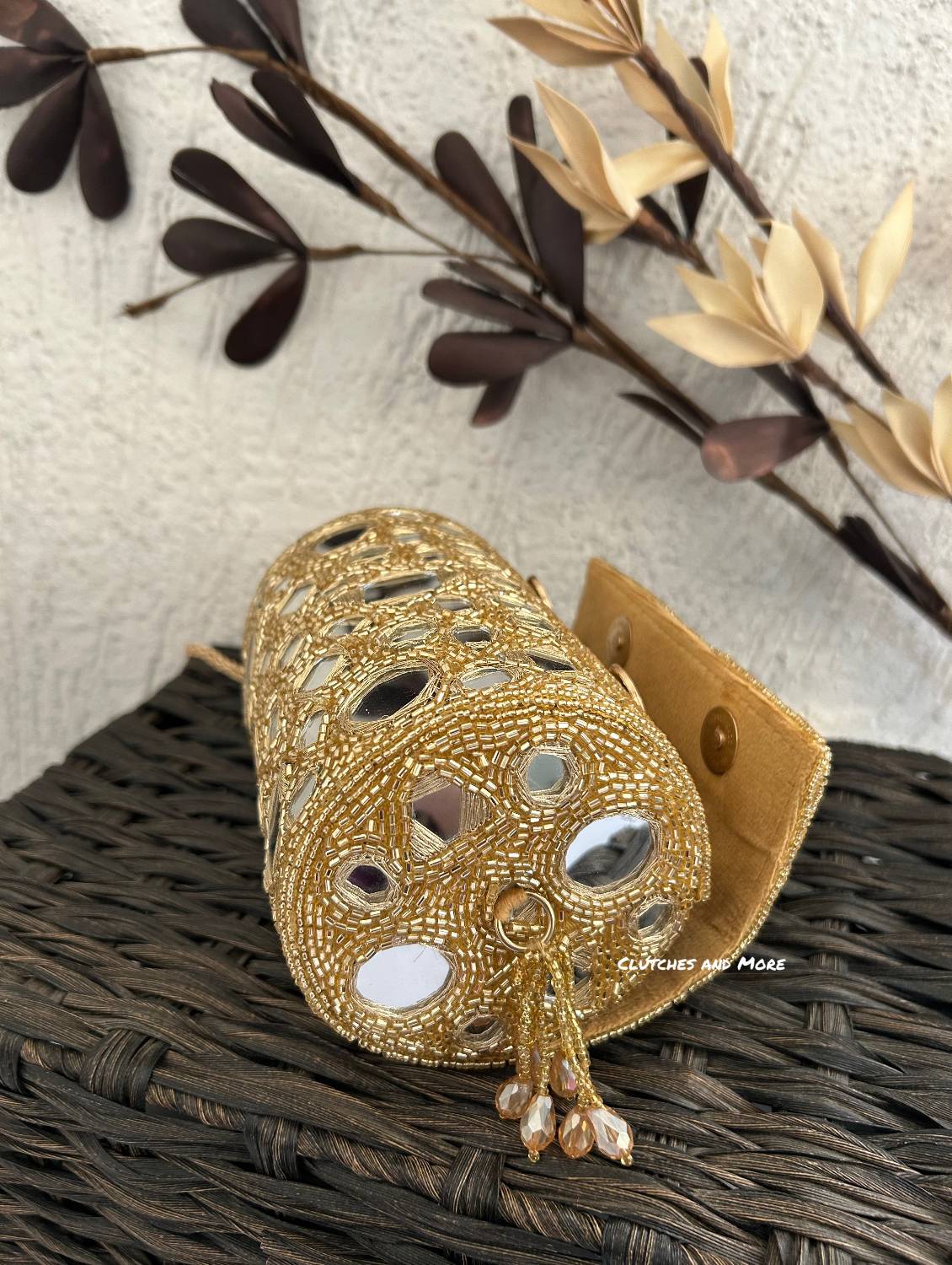 Cylindrical Mirror Bag Gold