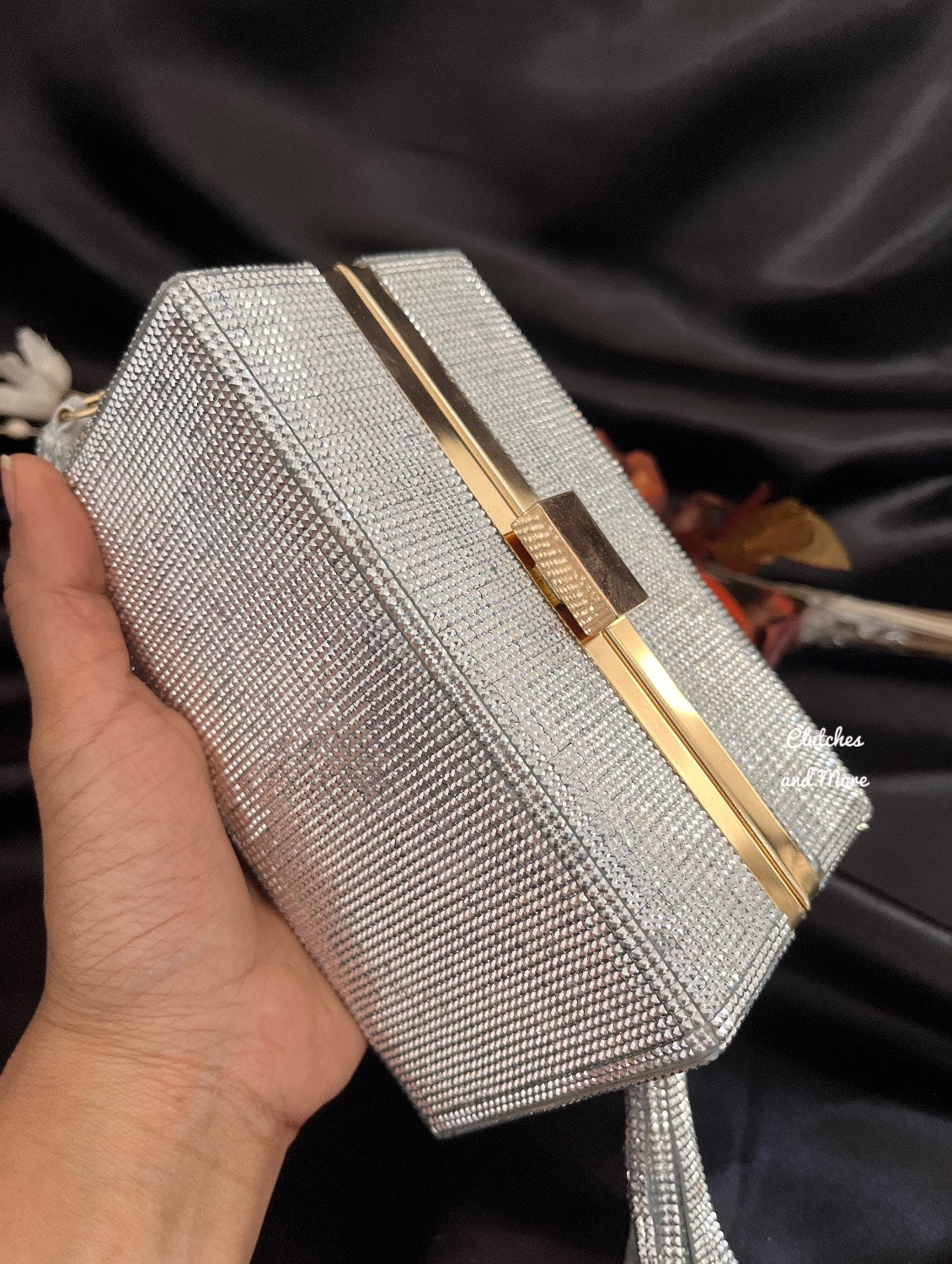 Rhinestone Box clutch Silver