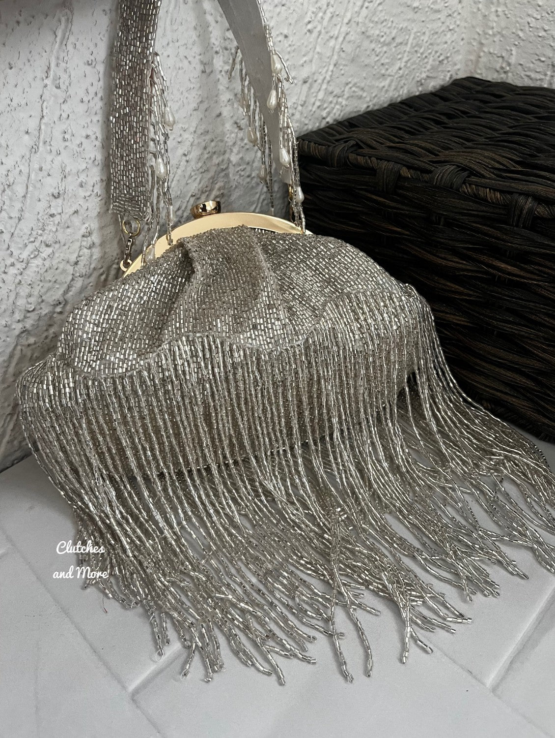 Silver Batua Bag with long Tassles