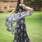 Black Floral Organza Lehenga by Dorie