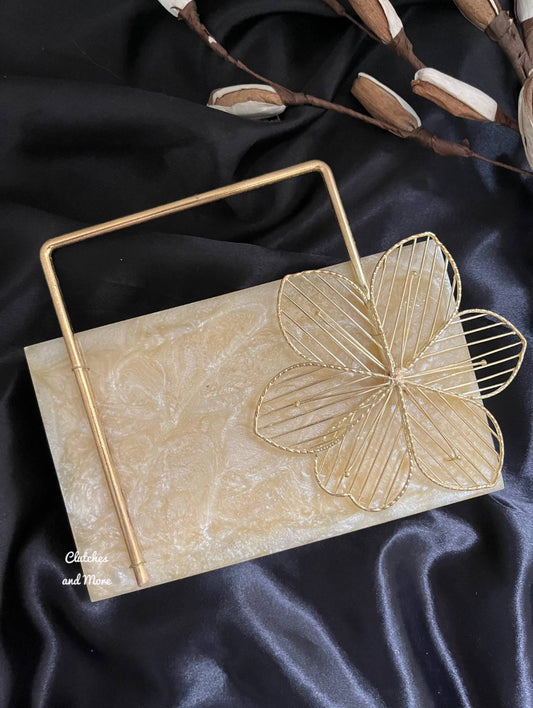 Light Gold Floral Resin Clutch