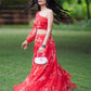 Red Organza Lehenga by Dorie