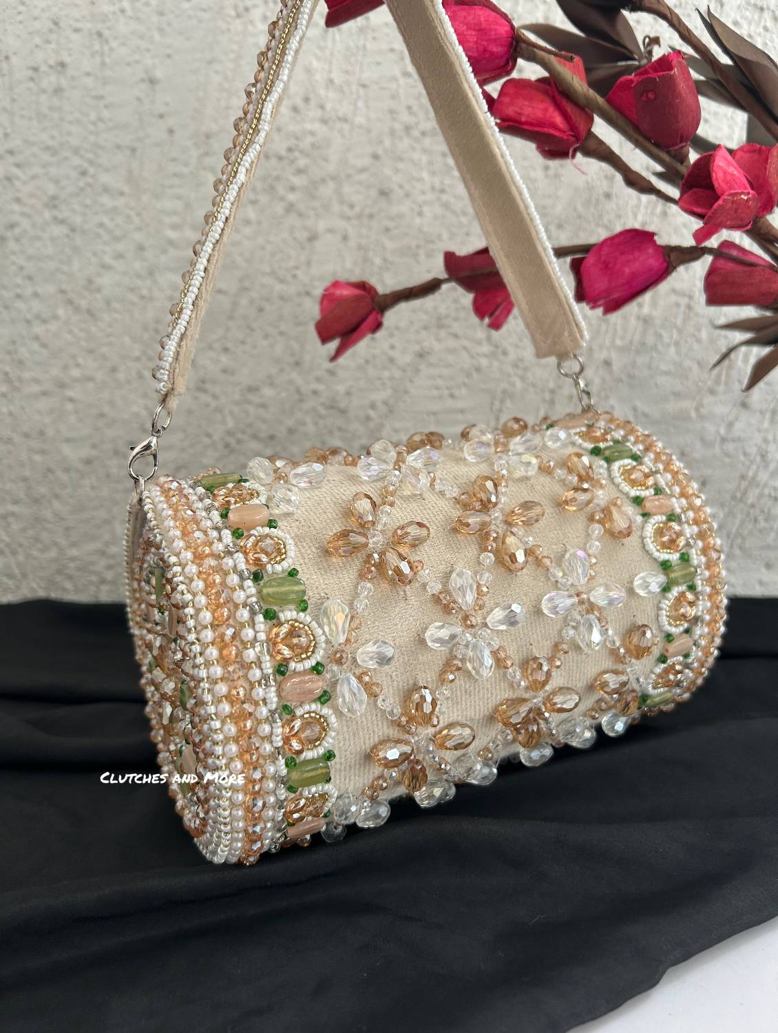 Victoria Cylindrical Beaded Bag Nude