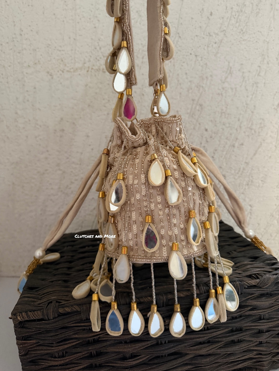 Premium Mirror Potli Ivory