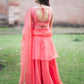 Peach Organza Pre Draped Saree Lehenga by Dorie