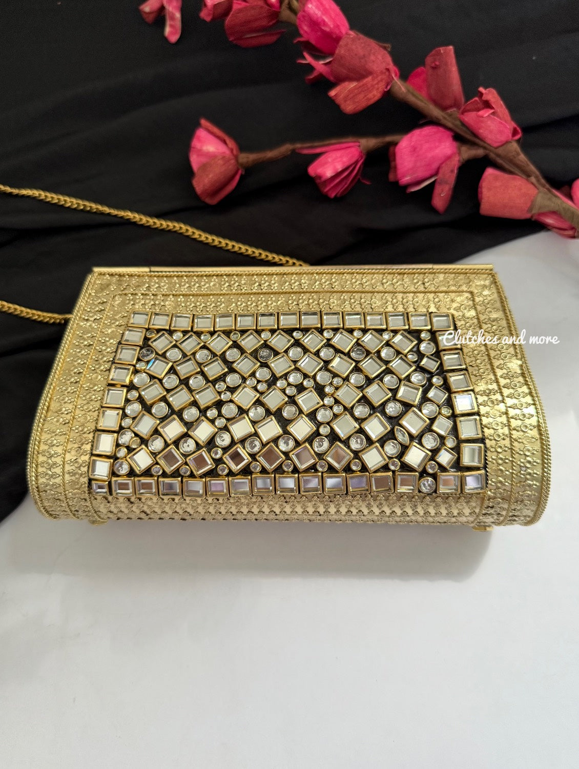 Kasika Kundan Brass Clutch Gold Rose Gold