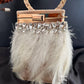 Feather Box Clutch White Beige