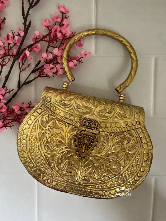 Gold brass clutch with handle