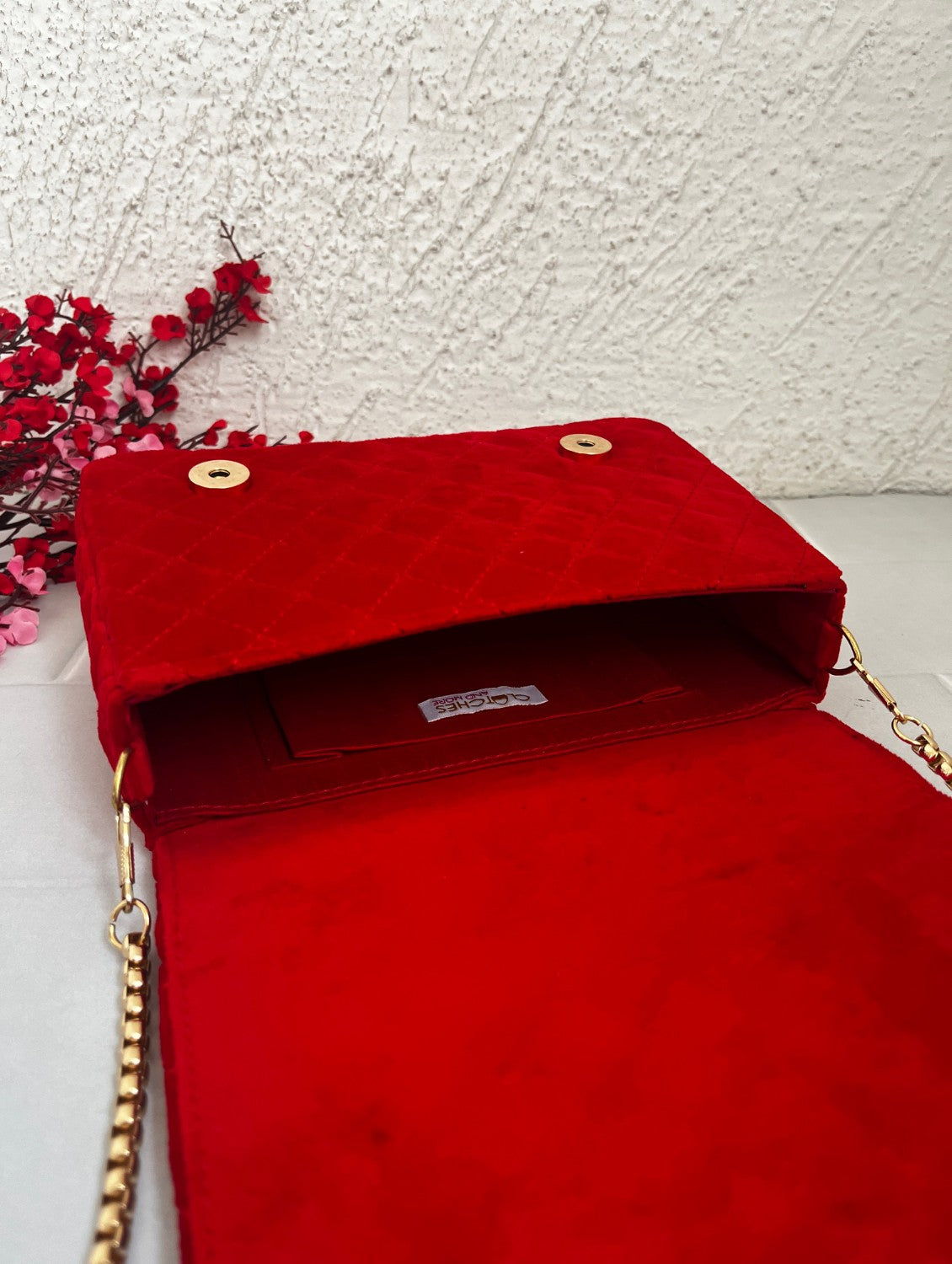 Stone Studded Red Flap Clutch Bag