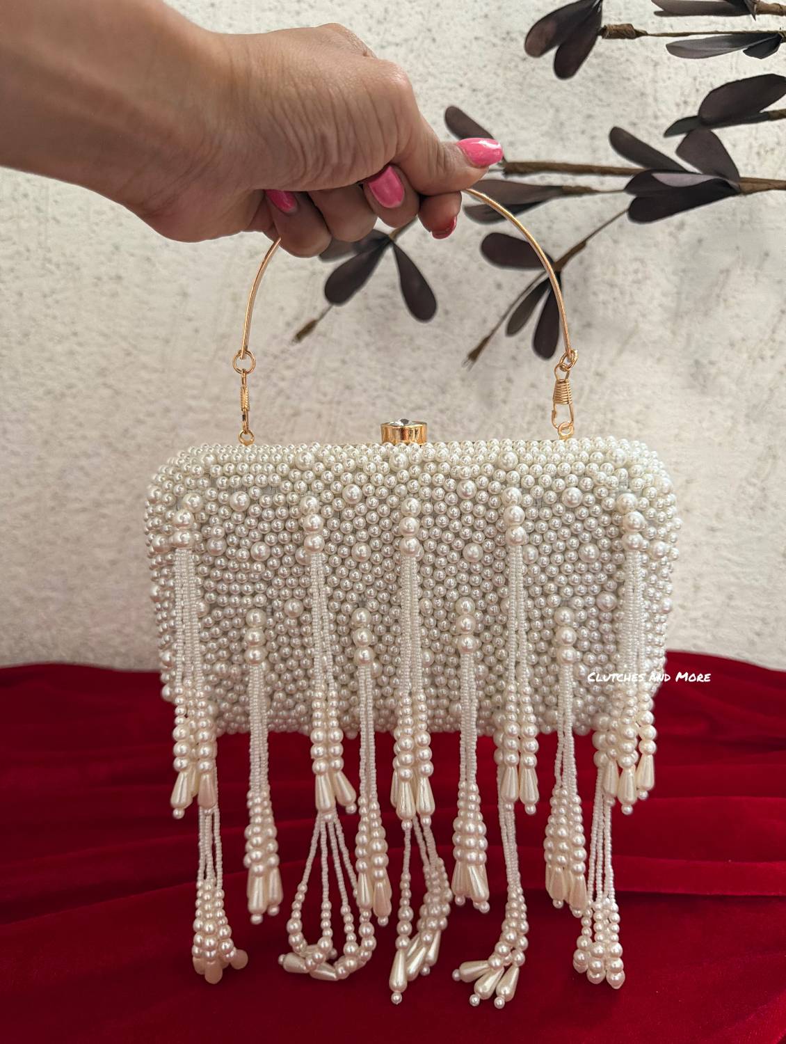 White Pearl Tassle Clutch