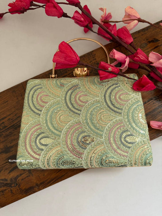 Rainbow Chikankari Bag Light Green