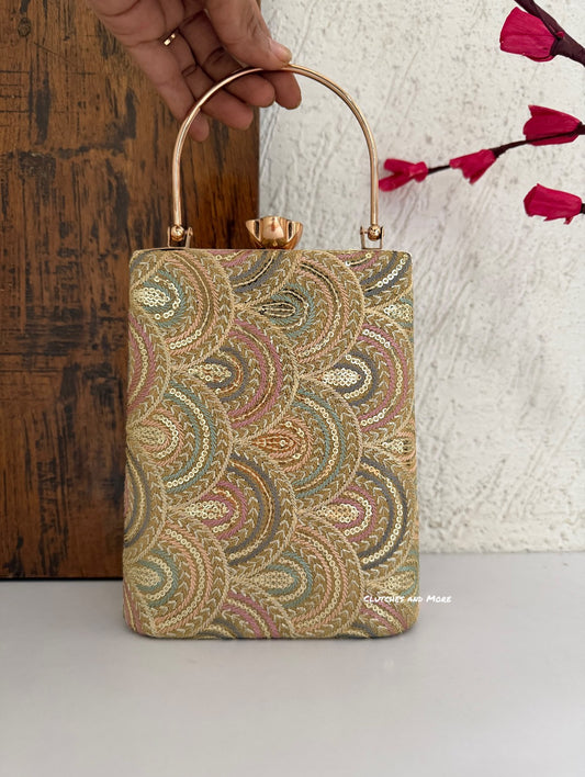Rainbow Lakhnawi Chikankari Bag Gold