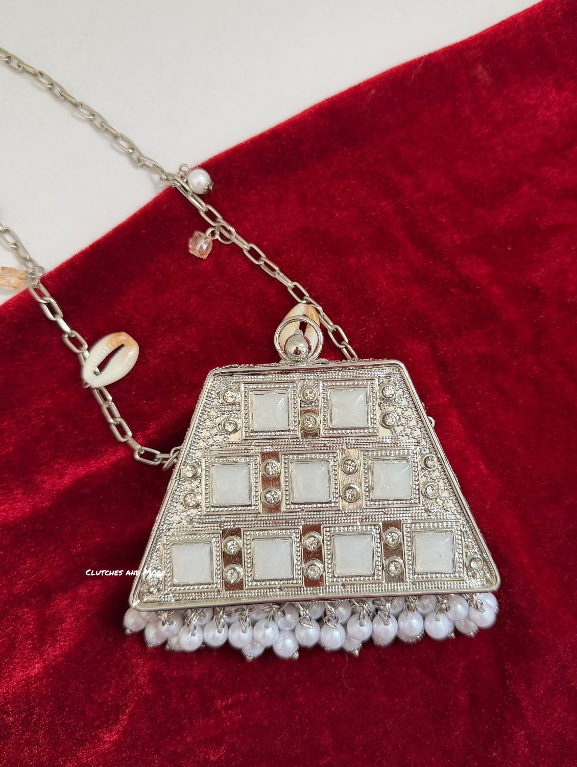 Mini MOP Brass Clutch Silver