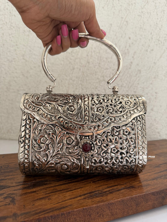 Brass Silver clutch with handle