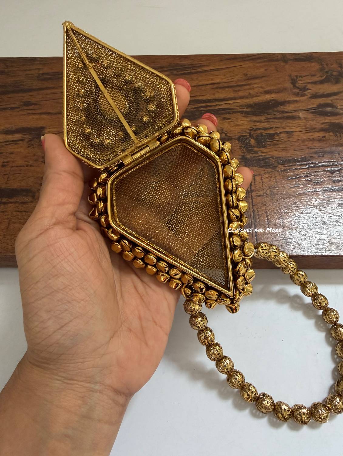 Mini Metal Triangle Ghunghroo Bag Gold