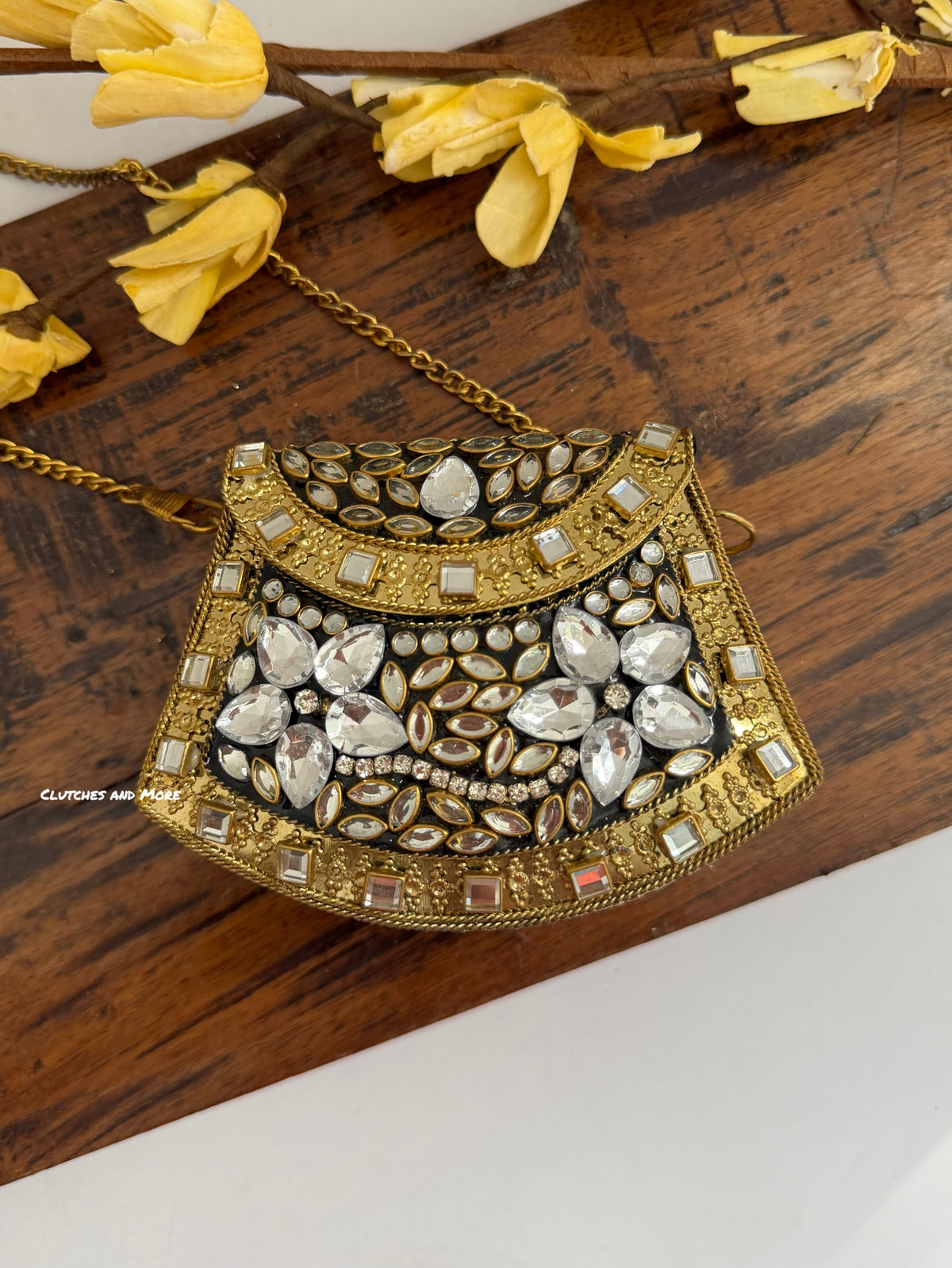 Kasika Kundan Brass Clutch Mini Gold