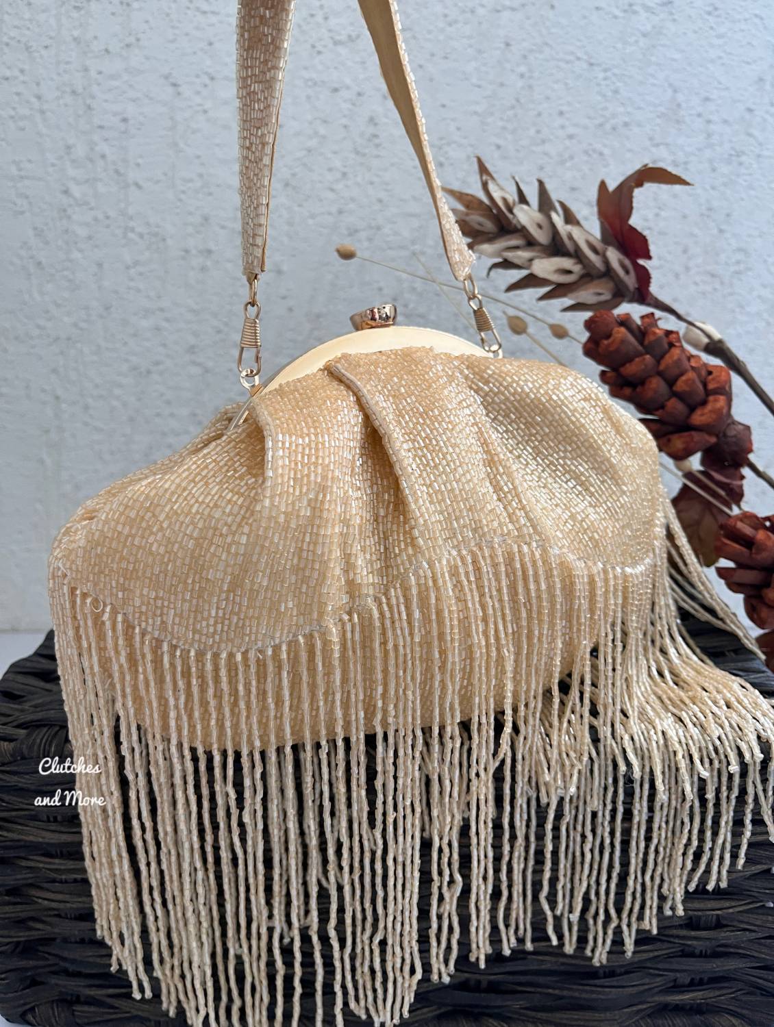 Champagne Batua Bag with long Tassles