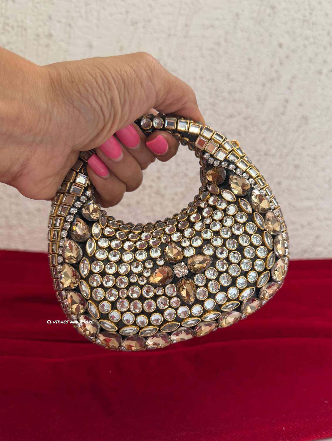 Kiana Kundan Clutch Mini Nude Gold