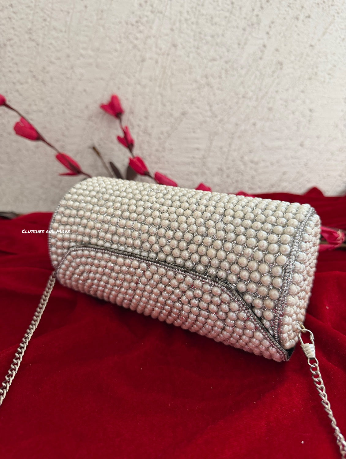 Cylindrical Pearl Bag White